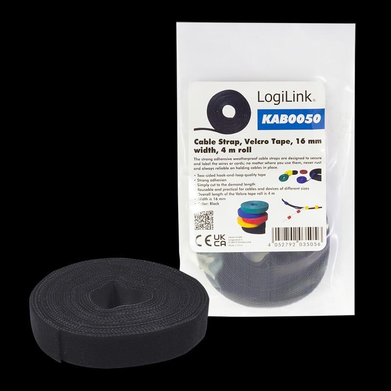 Organizer kabli LogiLink KAB0050 taśma 4m, rolka czarna | PartsPC.pl