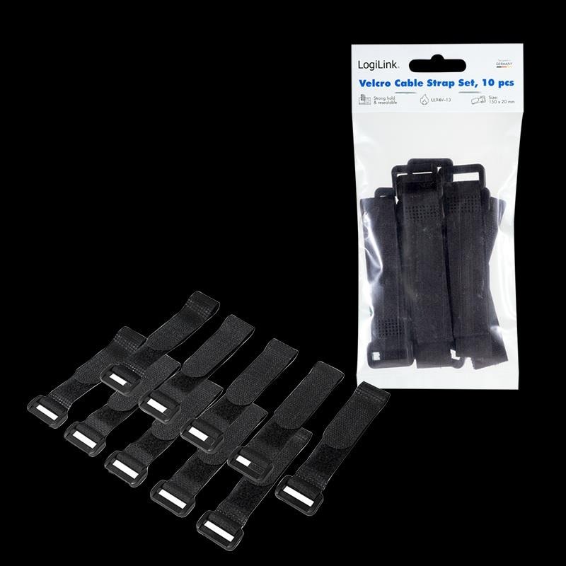 Organizer kabli LogiLink KAB0056 rzep, 10szt, czarny | PartsPC.pl