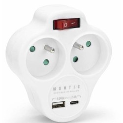 Rozgałęźnik sieciowy podwójny z wyłącznikiem + USB-A + USB-C… | PartsPC.pl