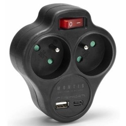 Rozgałęźnik sieciowy podwójny z wyłącznikiem + USB-A + USB-C… | PartsPC.pl