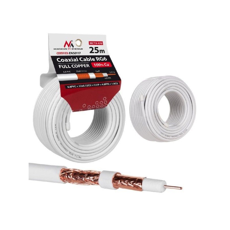 Kabel koncentryczny Maclean MCTV-470 satelitarny, antenowy RG6 25M