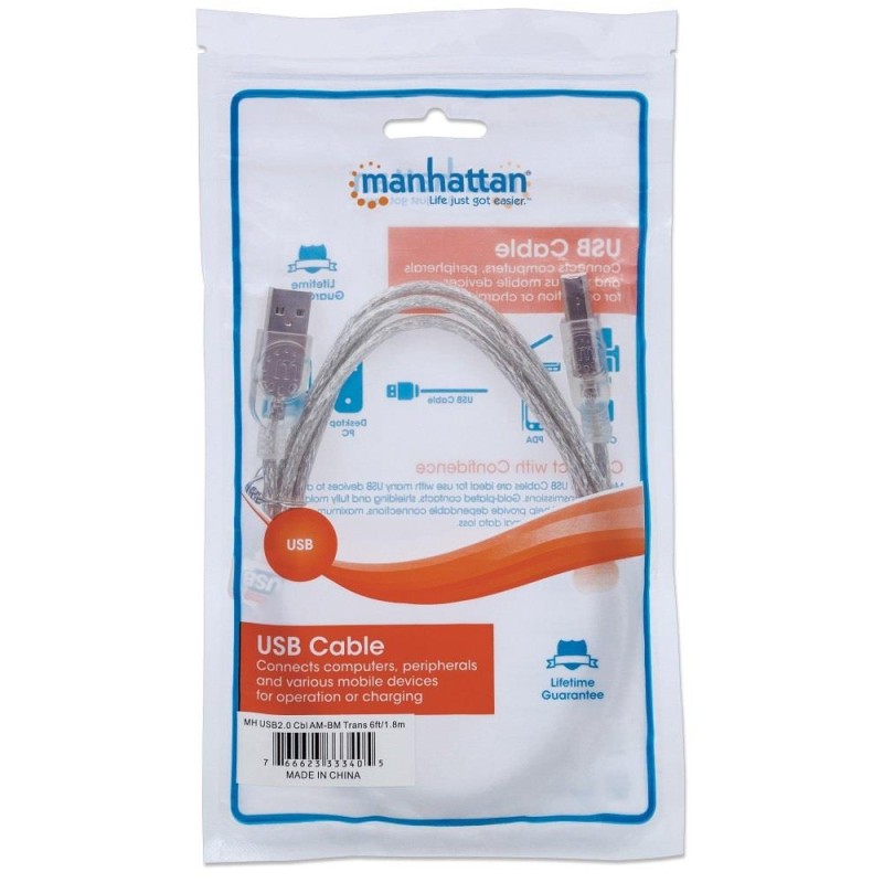 Kabel USB Manhattan USB 2.0 A-B M/M, 5m, srebrny | PartsPC.pl