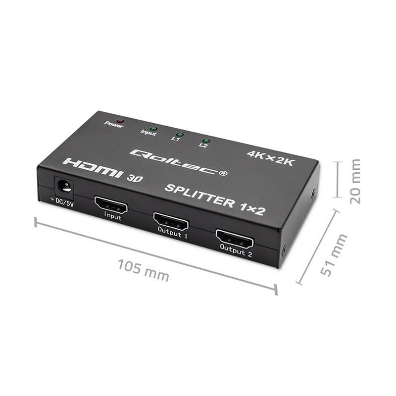 Rozdzielacz aktywny Qoltec Splitter 2 x HDMI 4K x 2K | 3.4Gb… | PartsPC.pl
