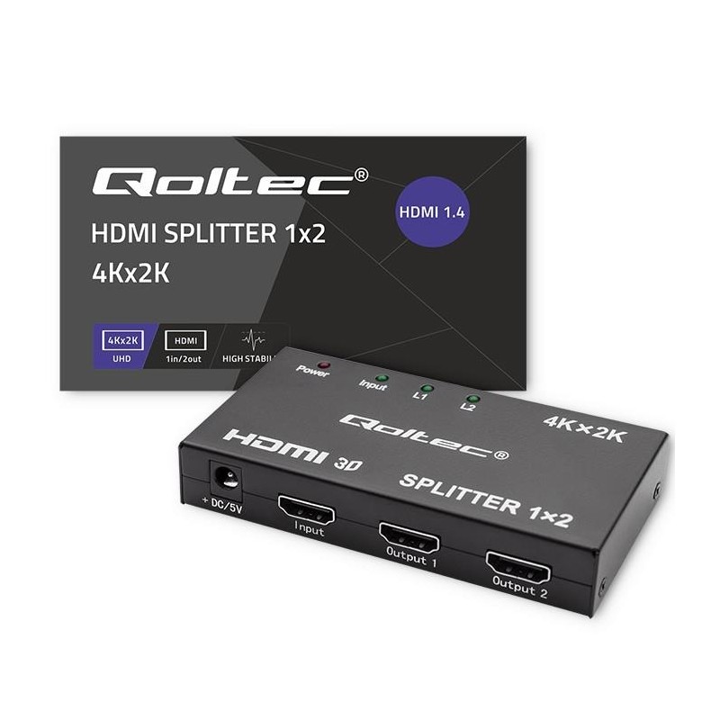 Rozdzielacz aktywny Qoltec Splitter 2 x HDMI 4K x 2K | 3.4Gb… | PartsPC.pl