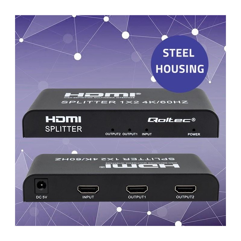 Rozdzielacz aktywny Qoltec Splitter 2 x HDMI 4K x 2K |... | PartsPC.pl