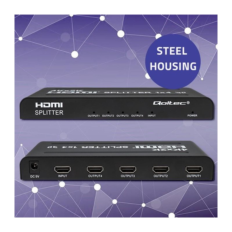 Rozdzielacz aktywny Qoltec Splitter 4 x HDMI 4K x 2K |... | PartsPC.pl