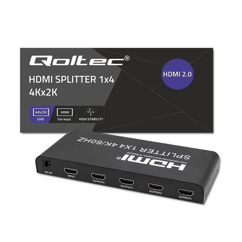 Rozdzielacz aktywny Qoltec Splitter 4 x HDMI 4K x 2K | 6Gb/s… | PartsPC.pl