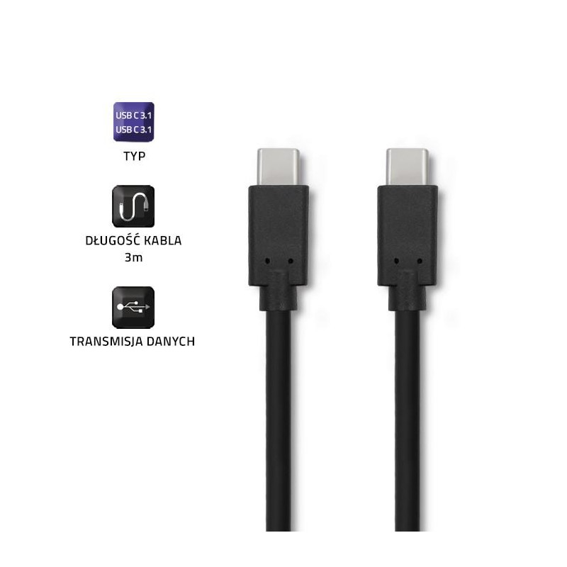 Qoltec Kabel USB 3.1 typ C męski | USB 3.1 typ C męski | 3m … | PartsPC.pl