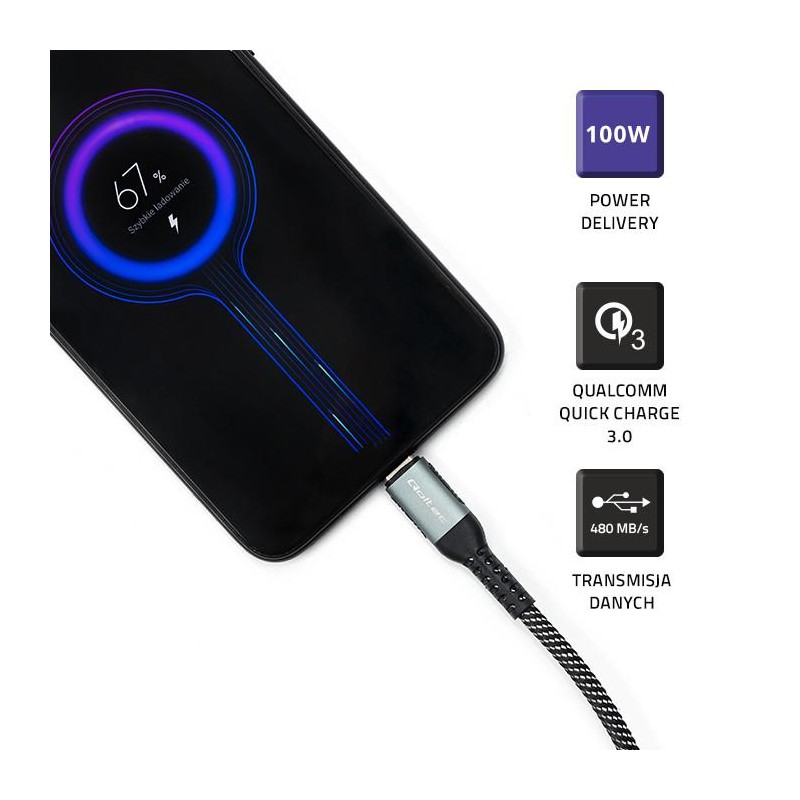 Qoltec Kabel USB 2.0 typ C | USB 2.0 typ C 100W | QC 3.0| PD… | PartsPC.pl