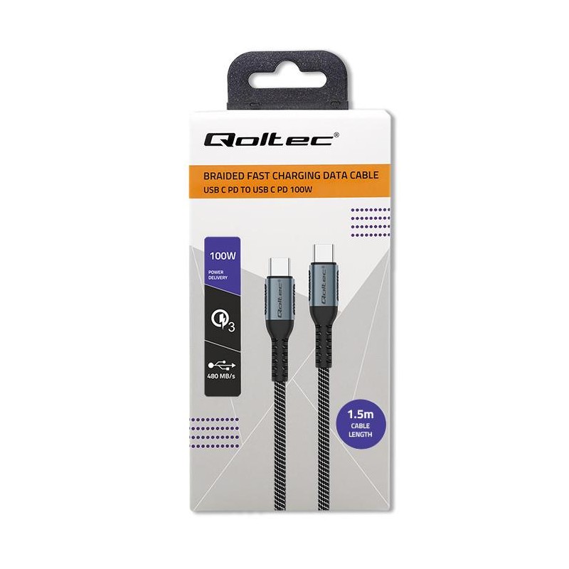 Qoltec Kabel USB 2.0 typ C | USB 2.0 typ C 100W | QC 3.0| PD… | PartsPC.pl