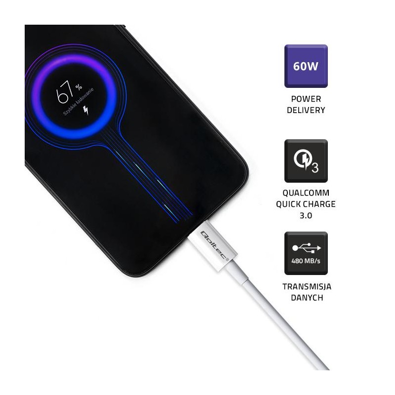 Kabel USB Qoltec 2.0 typ C | USB 2.0 typ C 60W | QC 3.0 | PD… | PartsPC.pl