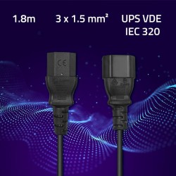Kabel zasilający Qoltec IEC C13/C14 | 3x1.5mm2 | 1.8m | PartsPC.pl