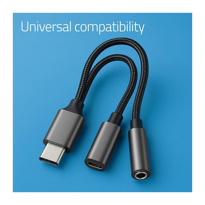 Kabel adapter Qoltec 2w1 USB-C - USB-C + Jack 3.5mm, PD 15W,… | PartsPC.pl