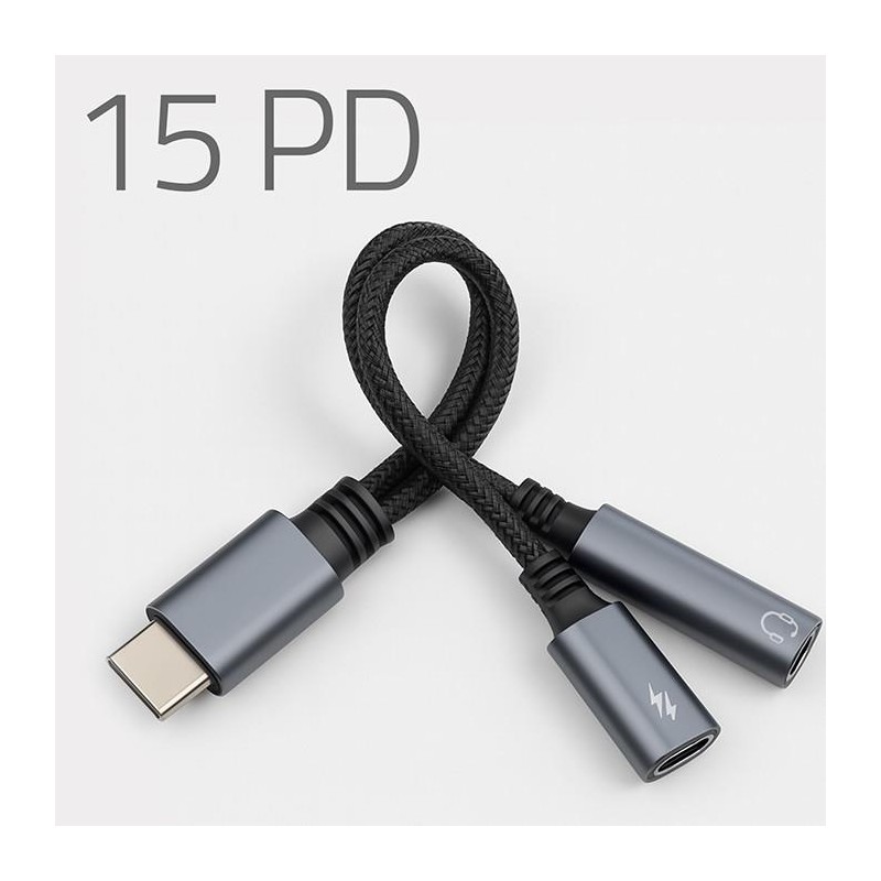 Kabel adapter Qoltec 2w1 USB-C - USB-C + Jack 3.5mm, PD 15W,… | PartsPC.pl