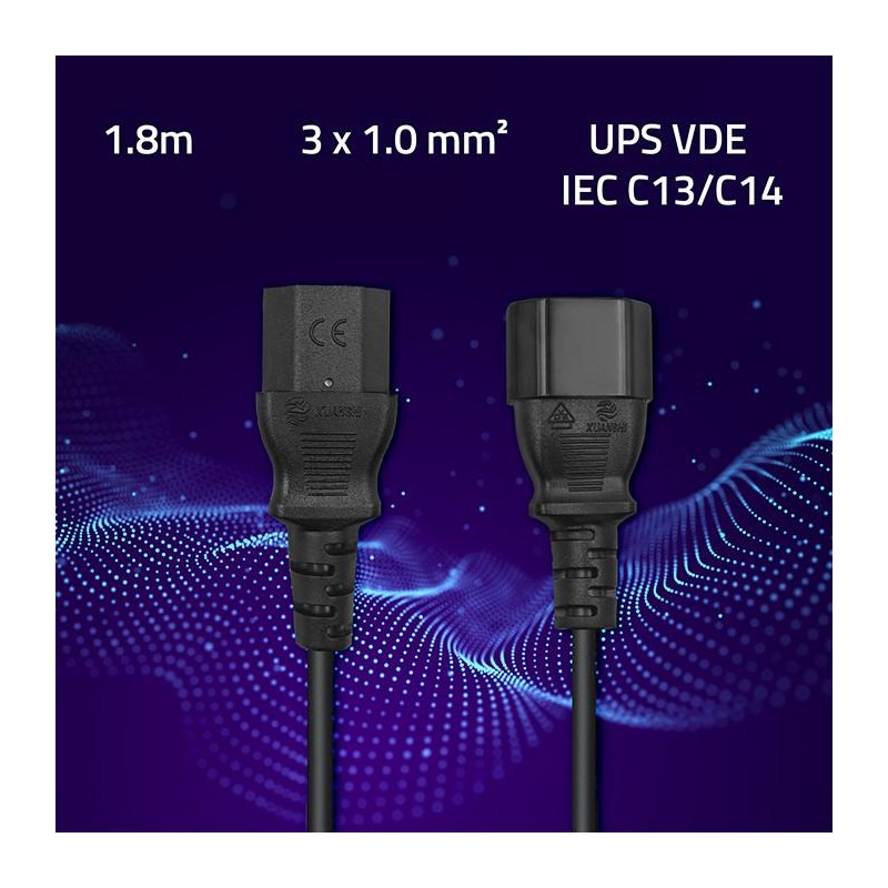 Kabel zasilający Qoltec IEC C13/C14 | 3x1.0mm2 | 1.8m | PartsPC.pl