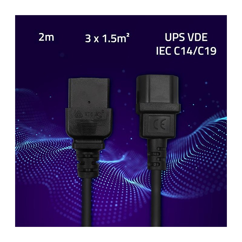 Kabel zasilający Qoltec IEC C14/C19 | 3x1.5mm2 | 2m | PartsPC.pl