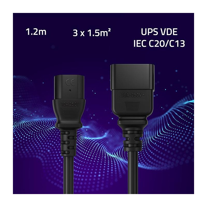 Kabel zasilający Qoltec IEC C20/C13 | 3x1.5mm2 | 1.2m | PartsPC.pl