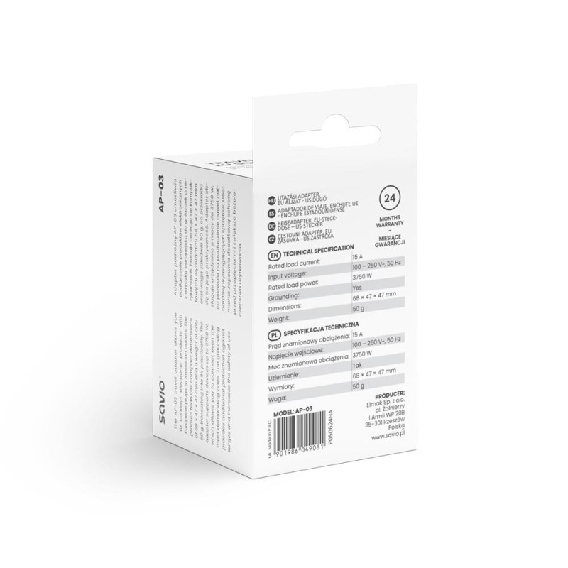 Adapter podróżny Savio AP-04 gniazdo EU-wtyk UK