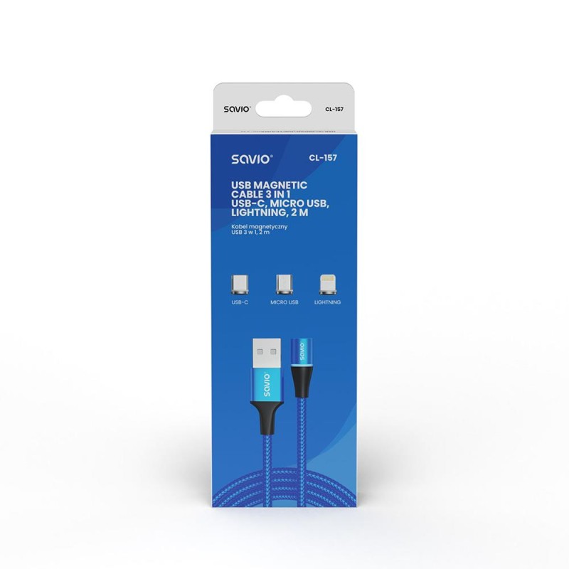 Kabel USB 2.0 SAVIO CL-157 USB – USB Typ C, Micro i Lightning, QC i PD 3.0,