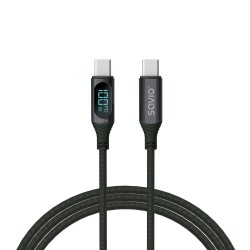 Kabel USB SAVIO CL-174, USB-C do USB-C, z wyświetlaczem cyfrowym, 1m,