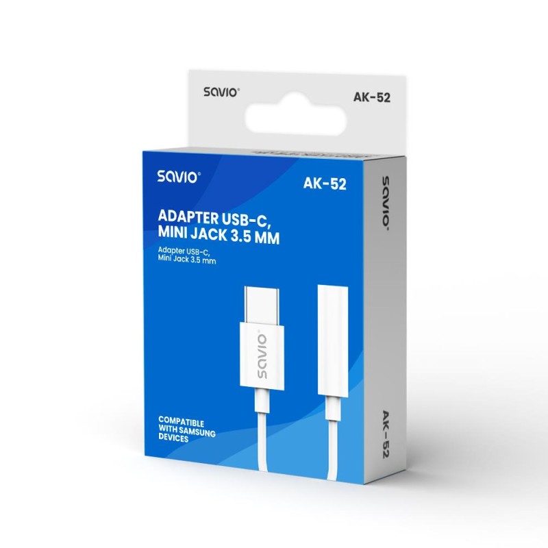 Kabel adapter Savio AK-52 USB-C - Mini Jack 3,5mm (F), Samsung