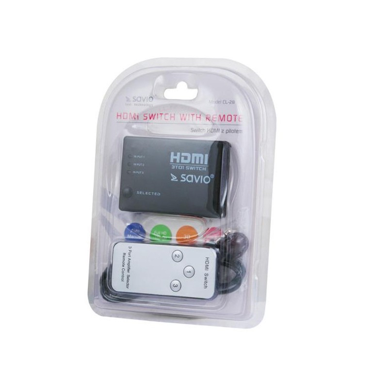 Switch HDMI 3 porty + pilot Savio CL-28