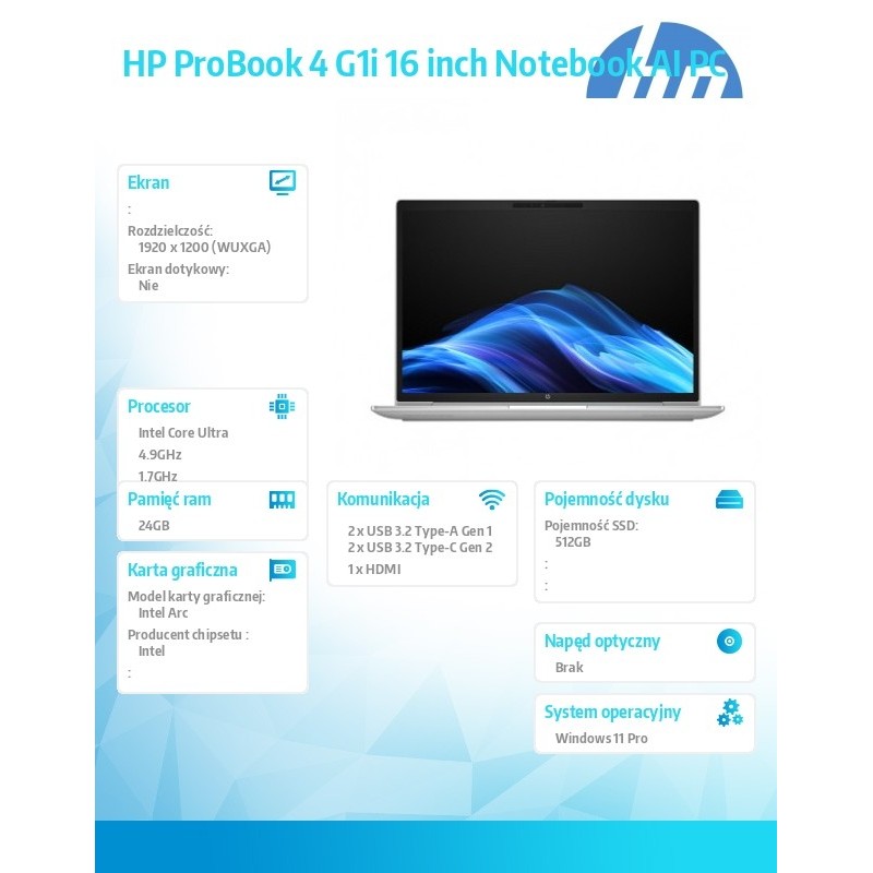 Notebook ProBook 4 G1i U5-225H 512GB/24GB/W11P/16.0  C51M3ET | PartsPC.pl