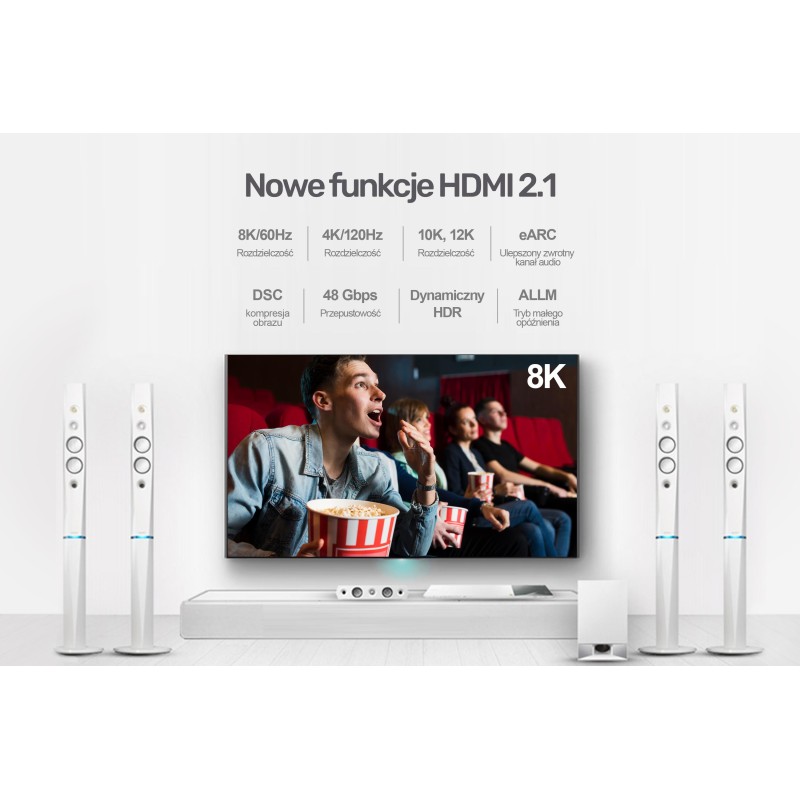 Kabel HDMI Unitek C138w v2.1 8K, UHD, 120Hz M/M 2m - HDMI | PartsPC.pl