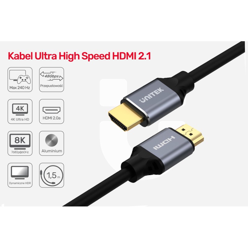 Kabel HDMI Unitek C139w v2.1 8K, UHD, 120Hz M/M 3m | PartsPC.pl