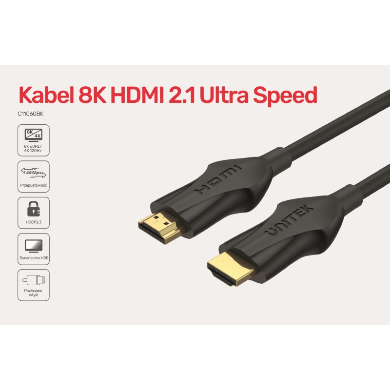 Unitek przewód HDMI 2.1 8K, 4K@120Hz, C11060BK-3M | PartsPC.pl