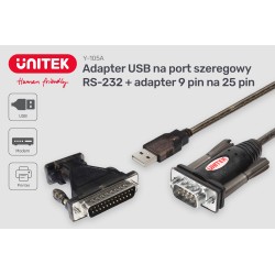 Unitek Y-105A konw. USB 1xRS-232 z adap.DB9F/DB25M