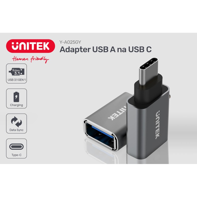 Unitek Y-A025CGY adapter USB TypC do USB (F) ALU | PartsPC.pl