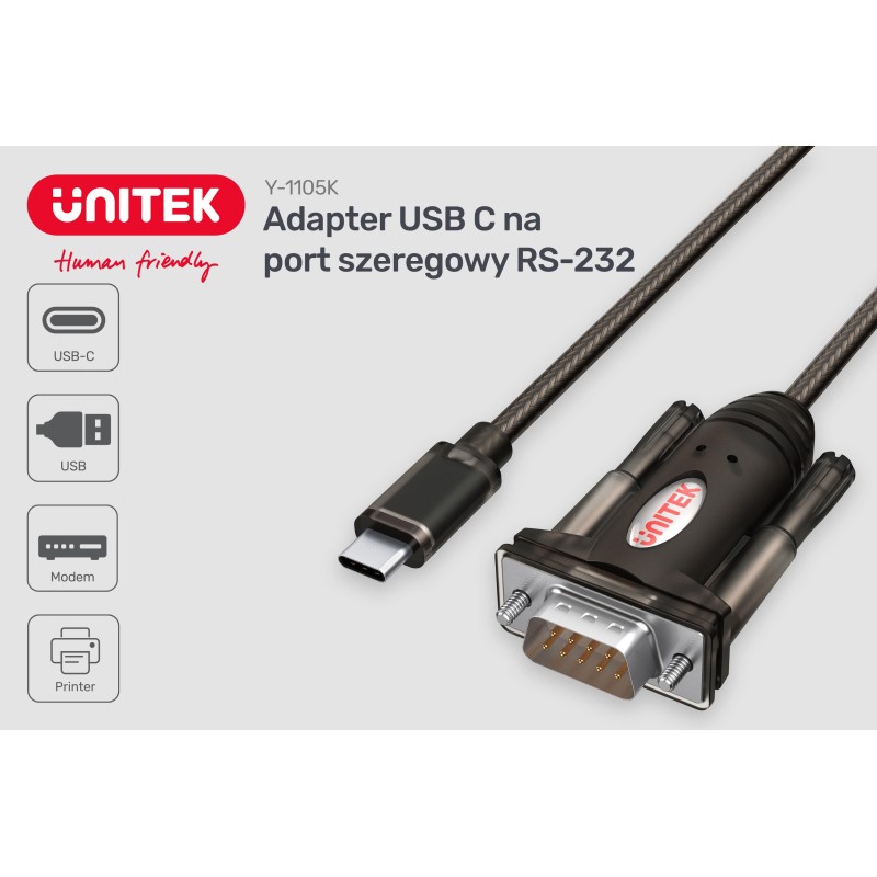 UNITEK Y-1105K ADAPTER USB-C 1X RS-232 | PartsPC.pl