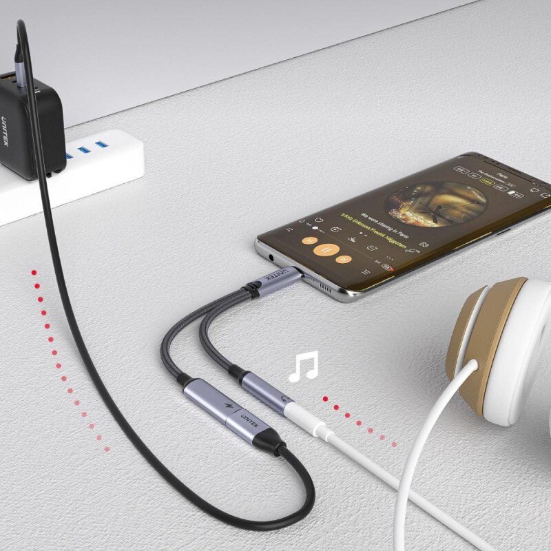 Unitek Adapter USB-C na minijack 3,5mm i USB-C 60W | PartsPC.pl