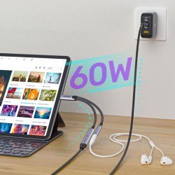 Unitek Adapter USB-C na minijack 3,5mm i USB-C 60W | PartsPC.pl