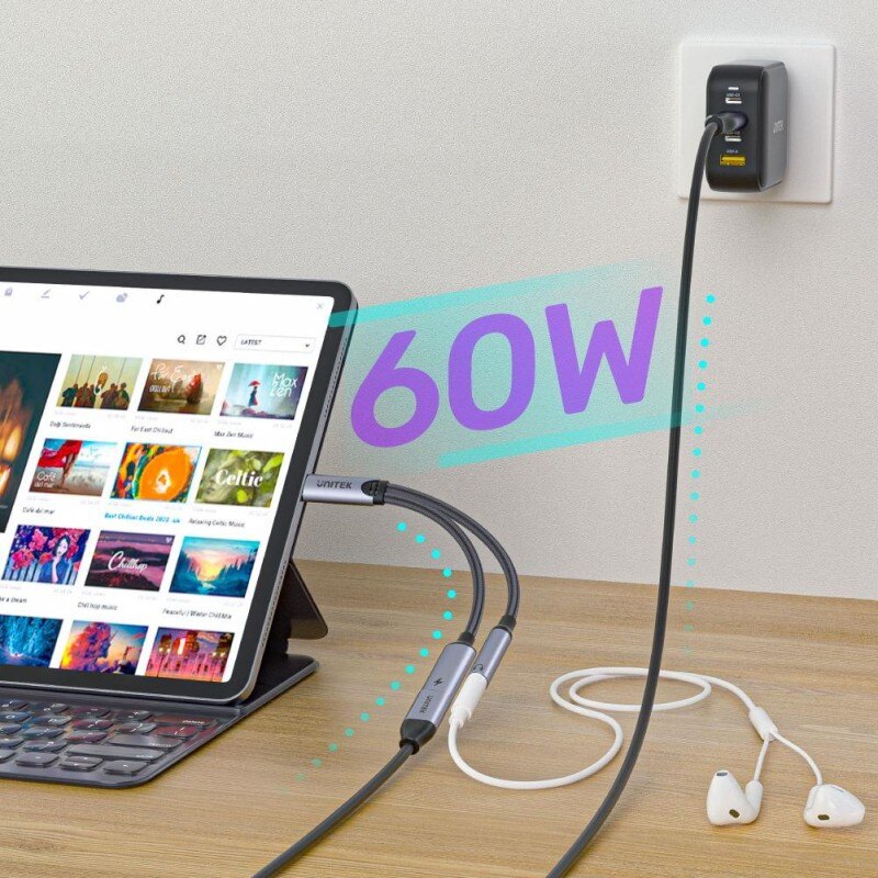 Unitek Adapter USB-C na minijack 3,5mm i USB-C 60W | PartsPC.pl