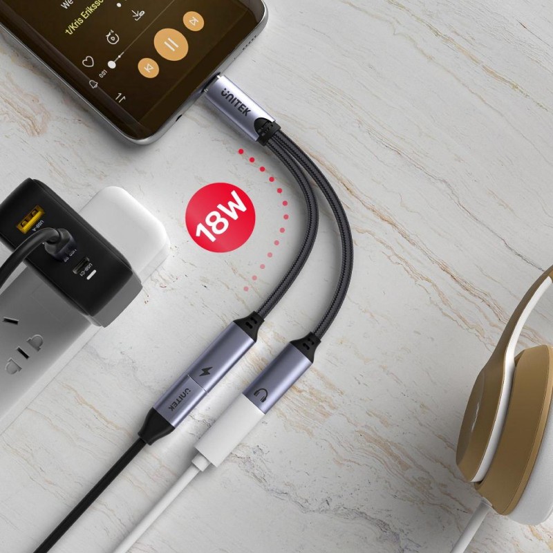 Unitek Adapter USB-C na 2 x port USB-C audio i 18W | PartsPC.pl