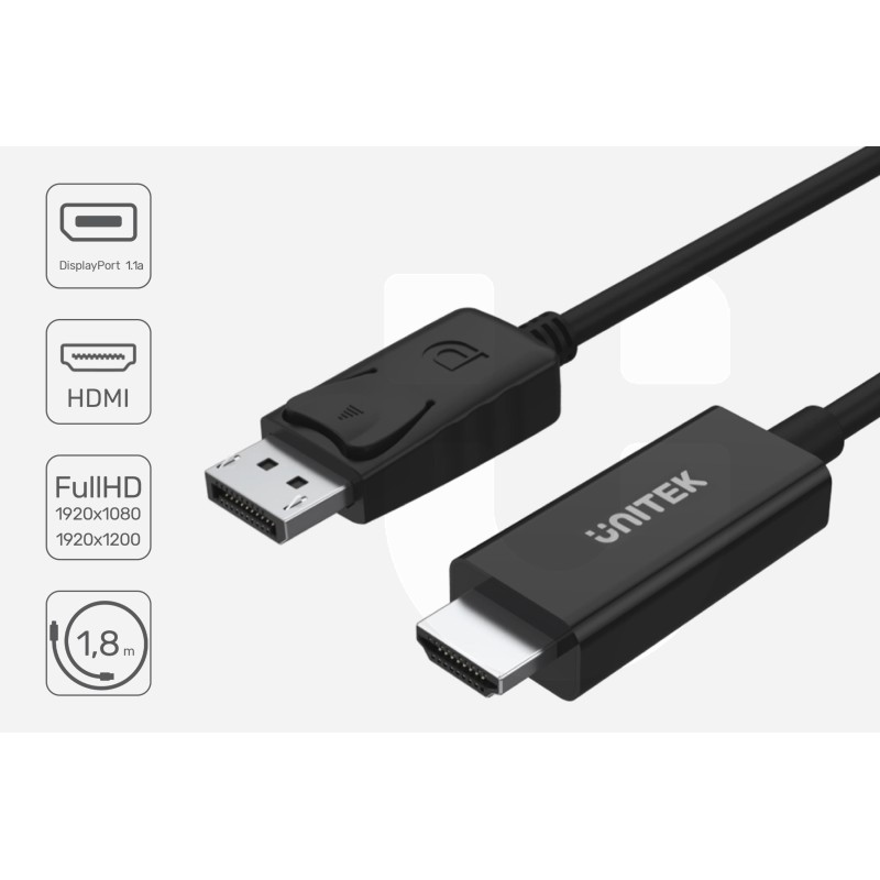 Kabel przejściówka Unitek Y-5118CA Displayport to HDMI 1,5m… | PartsPC.pl