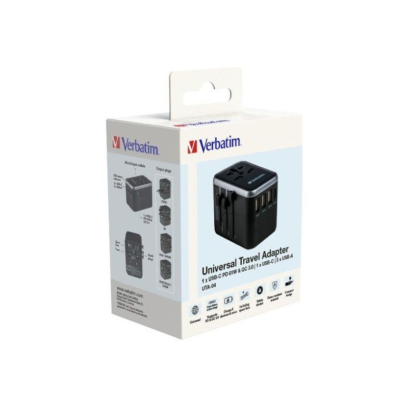 Adapter podróżny Verbatim UTA-04 globalny 1xUSB-C PD 61W QC … | PartsPC.pl