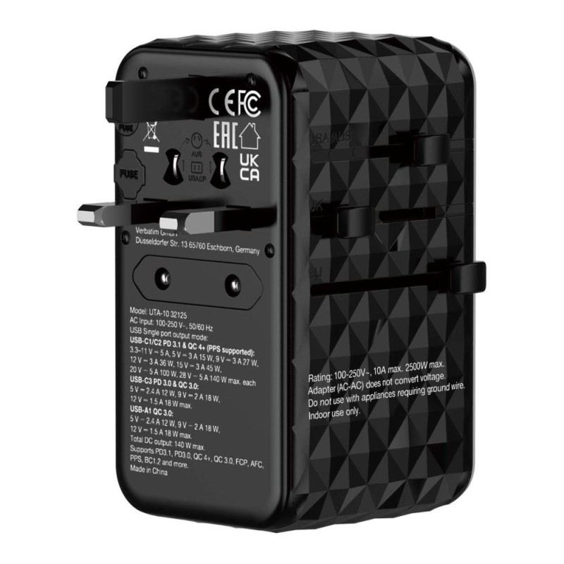 Adapter podróżny Verbatim UTA-10 GaN III globalny 2xUSB-C PD… | PartsPC.pl