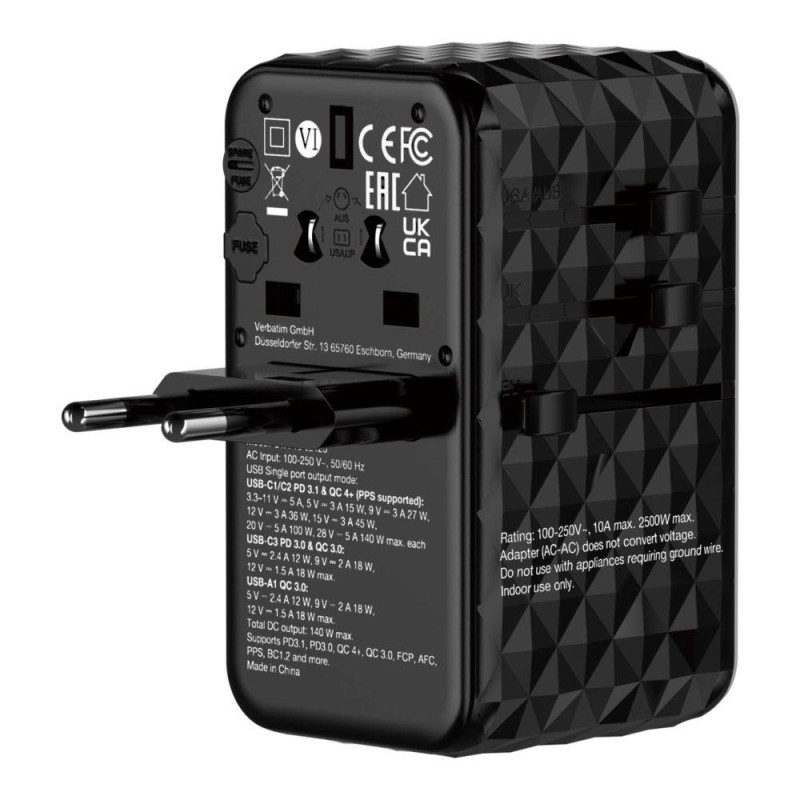 Adapter podróżny Verbatim UTA-10 GaN III globalny 2xUSB-C PD… | PartsPC.pl