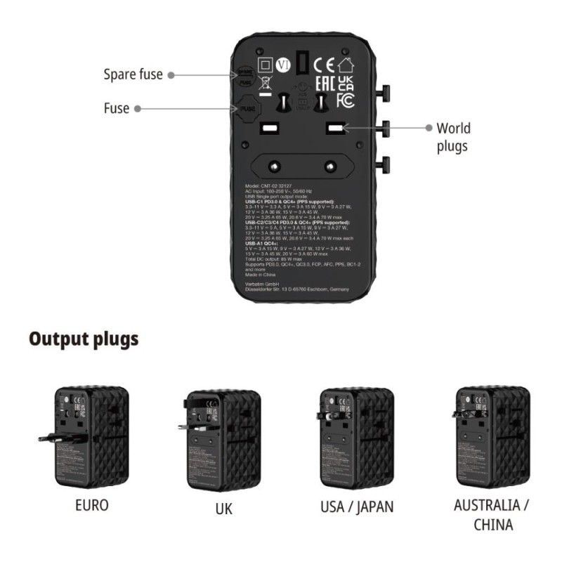 Adapter podróżny Verbatim Charge 'n' Travel GaN III globalny… | PartsPC.pl