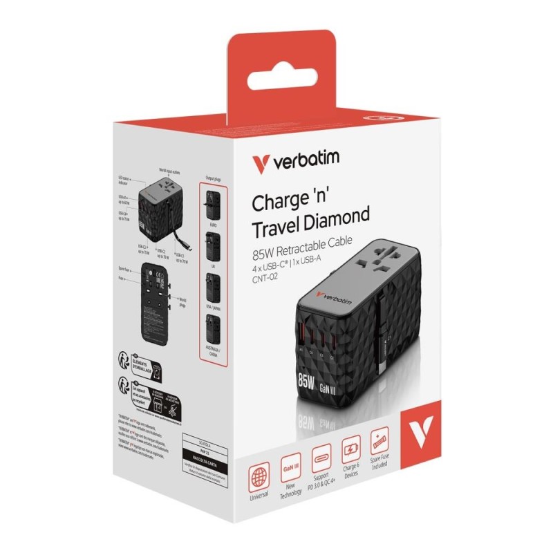 Adapter podróżny Verbatim Charge 'n' Travel GaN III globalny… | PartsPC.pl