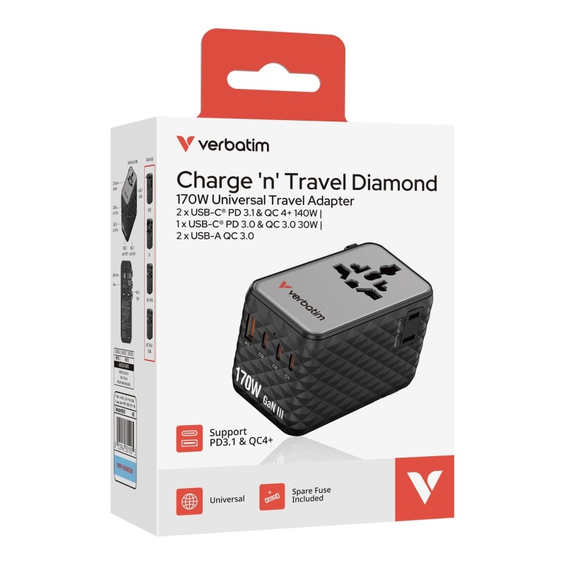 Adapter podróżny Verbatim Charge 'n' Travel GaN III globalny… | PartsPC.pl