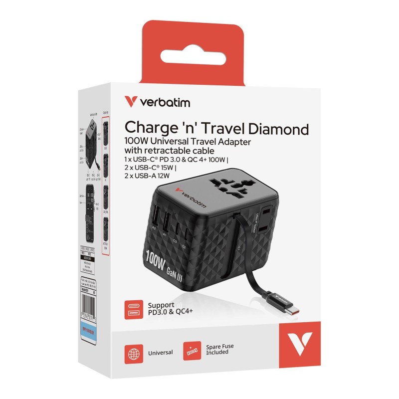 Adapter podróżny Verbatim Charge 'n' Travel GaN III globalny… | PartsPC.pl