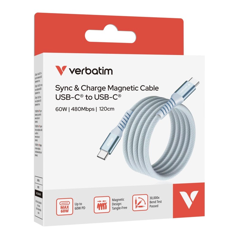 Kabel Verbatim USB-C(M) - USB-C(M) 1,2m, 60W, PD, niebieski… | PartsPC.pl