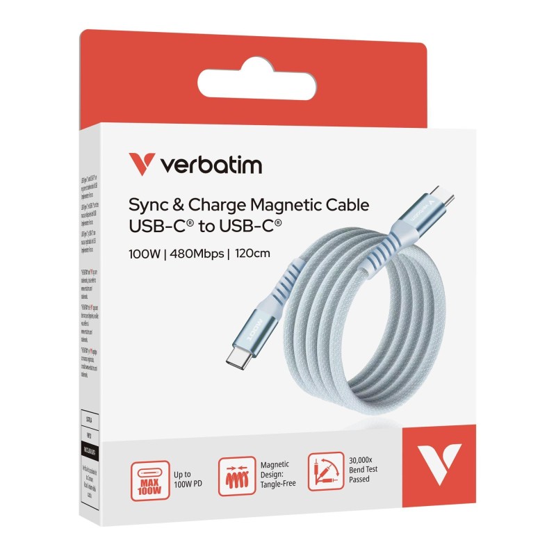 Kabel Verbatim USB-C(M) - USB-C(M) 1,2m, 100W, PD, niebieski… | PartsPC.pl