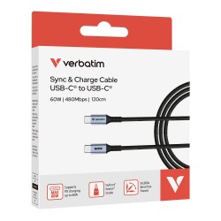 Kabel Verbatim USB-C(M) - USB-C(M) 1,2m, 60W, PD, czarny | PartsPC.pl