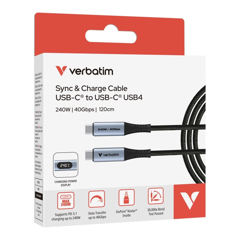 Kabel Verbatim USB-C(M) - USB-C(M) z wyświetlaczem, 1,2m, 24… | PartsPC.pl