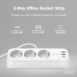 Listwa zasilająca biurkowa DIGITUS 3 gniazda Schuko, 2x USB-… | PartsPC.pl